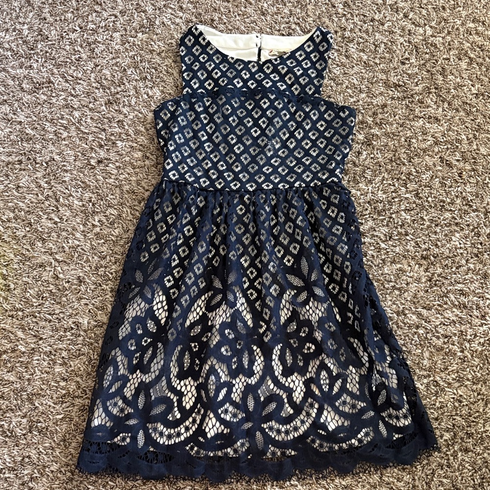 Charming Navy Blue Lace Kids Dress